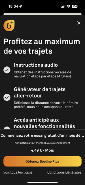 capture d'écran application beeline velo 2 abonnement